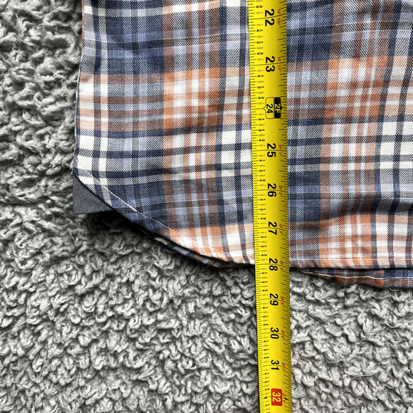 Thread & Cloth Button Down Shirt Mens M Twill Orange Blue Plaid Long Sleeve - Picture 8 of 12